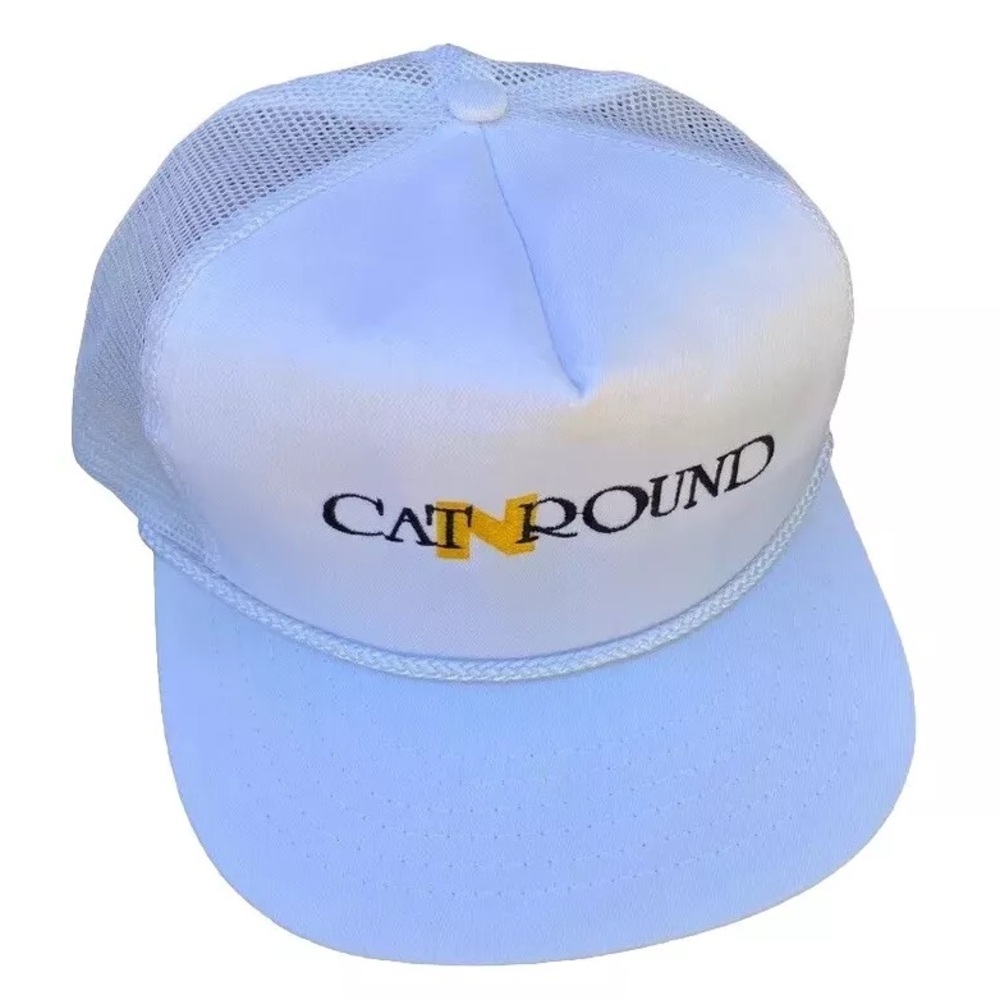 Vintage CAT Equipment Heavy Machinery Rope Trucker Style Mesh Snapback Hat Cap